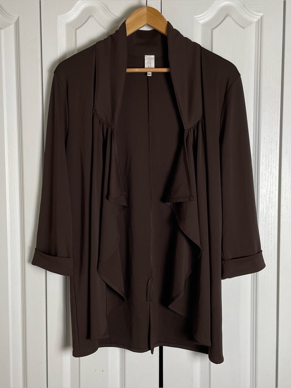 NWT Jones New York Cardigan Women’s L Brown Open Front Draped Waterfall Layering